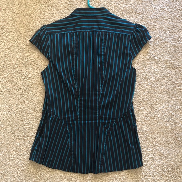 Express Elite Stretch Shirt- Black with Teal and purple stripes. Sz Small - Picture 2 of 4